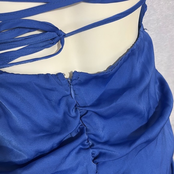 Blue Mini Dress Crisscross Back Sleeveless Ruched Bodycon Party Cocktail - Picture 5 of 7